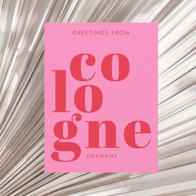 Cologne Köln Germany typography pink red Postcard Vykort (Skapare uppladdad)