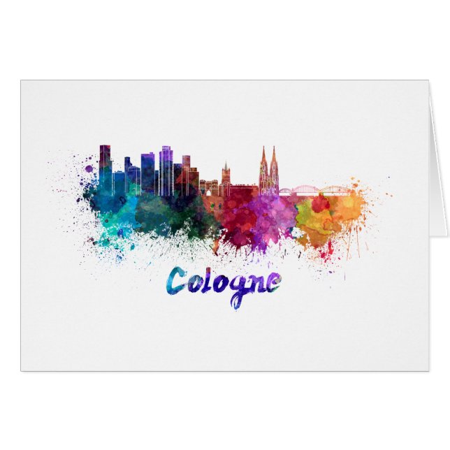 Cologne skyline in watercolor hälsningskort (Framsidan Horizontal)