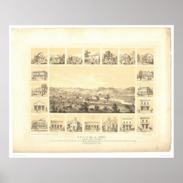 Coloma, CA. Panoramisk Karta 1857 (0423A) Poster (Framsidan)