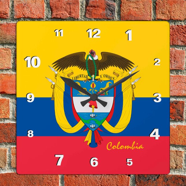 Colombia Clock, patriotiskt hem, colombiansk Flagg Fyrkantig Klocka (Skapare uppladdad)