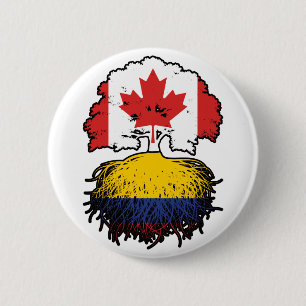 Colombia Colombia Canadian Canada Träd Roots Flagg Knapp