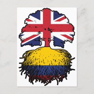 Colombia Colombiansk Brittisk UK Träd Rötter Flagg Vykort