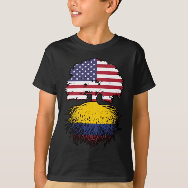 Colombia Colombias American USA Träd Roots Flagga T Shirt (Framsida)