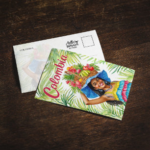 Colombia Colorful Woman Fruit Basket vykort