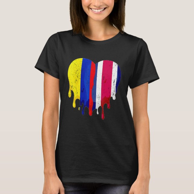 Colombia Costa Rica Flag Heart Citizen Grown Patri T Shirt (Framsida)
