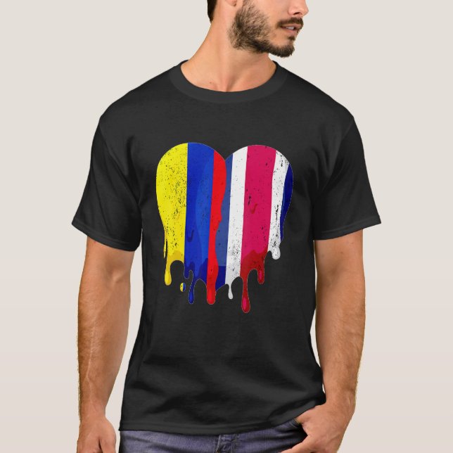 Colombia Costa Rica Flag Heart Citizen Grown Patri T Shirt (Framsida)