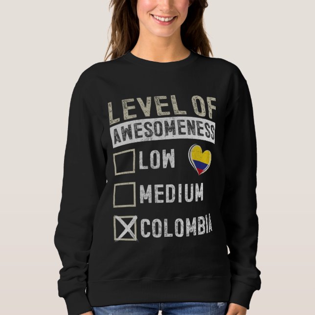 Colombia Flag Colombians Level Of Awesomeness T Shirt (Framsida)