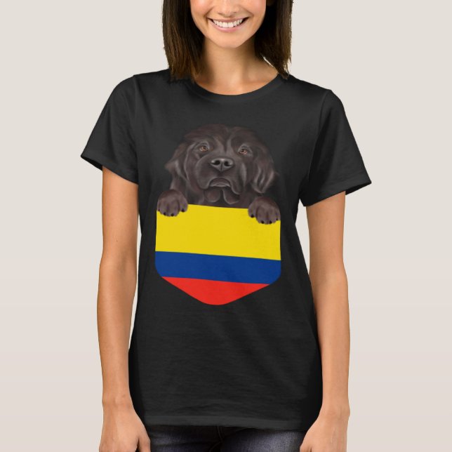 Colombia Flag Newfoundland Dog In Pocket T Shirt (Framsida)