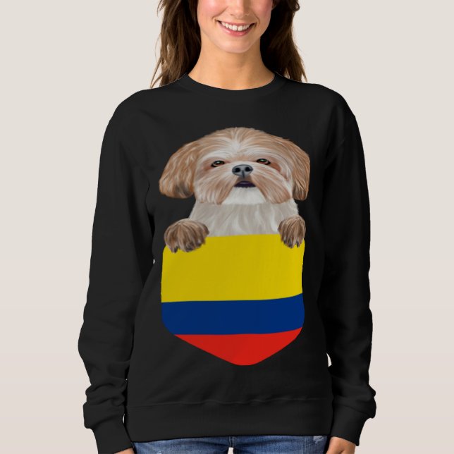 Colombia Flag Shih Tzu Dog In Pocket T Shirt (Framsida)