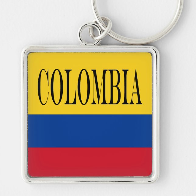 Colombia flagga - Bandera De Colombia Fyrkantig Silverfärgad Nyckelring (Framsidan)