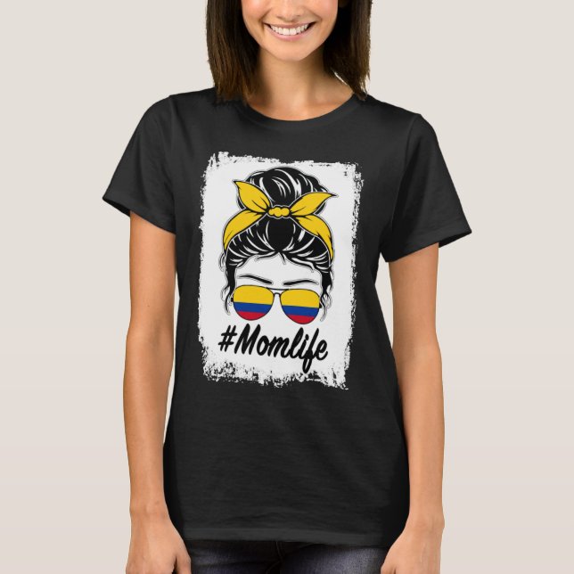 Colombia Flagga Colombia Mamma Messy Bun Mamma Lif T Shirt (Framsida)
