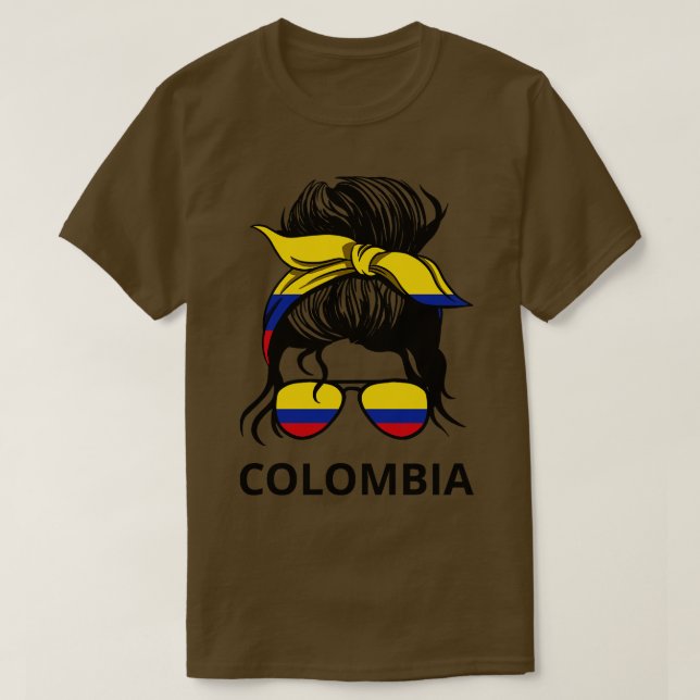 Colombia Flagga colombianska kvinnor med Messy Bun T Shirt (Design framsida)