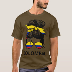 Colombia Flagga colombianska kvinnor med Messy Bun T Shirt