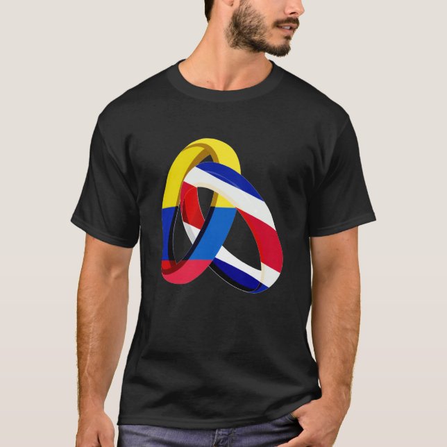 Colombia Flagga Costa Rica Grown Ring Giftermål We T Shirt (Framsida)
