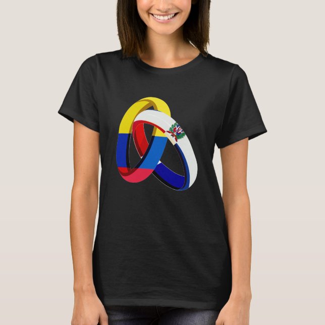 Colombia Flagga Dominican Grown Ring Giftermål Wed T Shirt (Framsida)