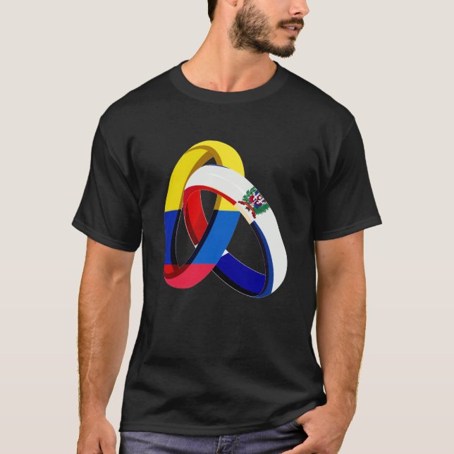 Colombia Flagga Dominican Grown Ring Giftermål Wed T Shirt (Framsida)