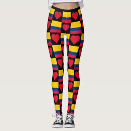 Colombia Flagga Heart Mönster Patriotic Colombia Leggings