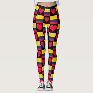 Colombia Flagga Heart Mönster Patriotic Colombia Leggings