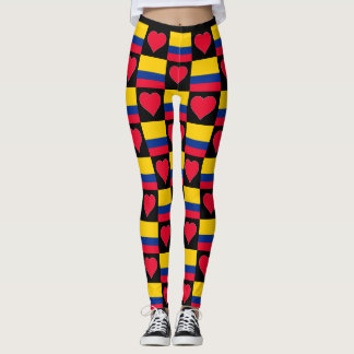 Colombia Flagga Heart Mönster Patriotic Colombia Leggings