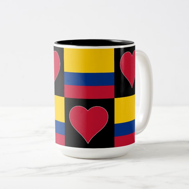 Colombia Flagga Heart Mönster Patriotic Colombia Två-Tonad Mugg (Framsida höger)