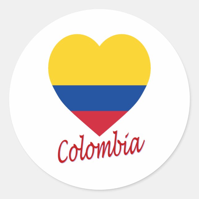 Colombia Flagga Heart Runt Klistermärke (Framsida)