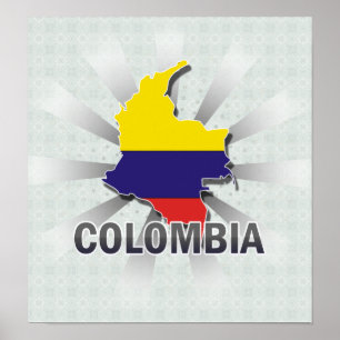 Colombia Flagga Karta 2.0 Poster