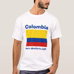 Colombia flagga + Karta + TextT-tröja T Shirt