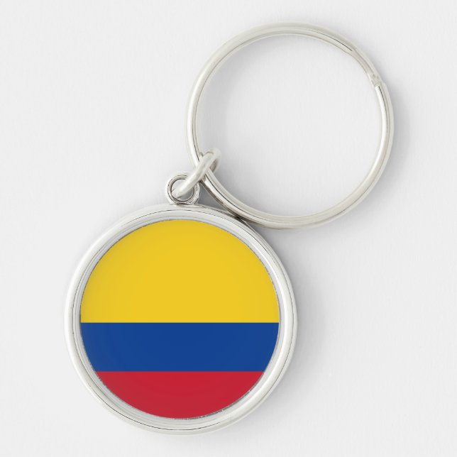 Colombia Flagga Keychain Rund Silverfärgad Nyckelring (Framsidan)