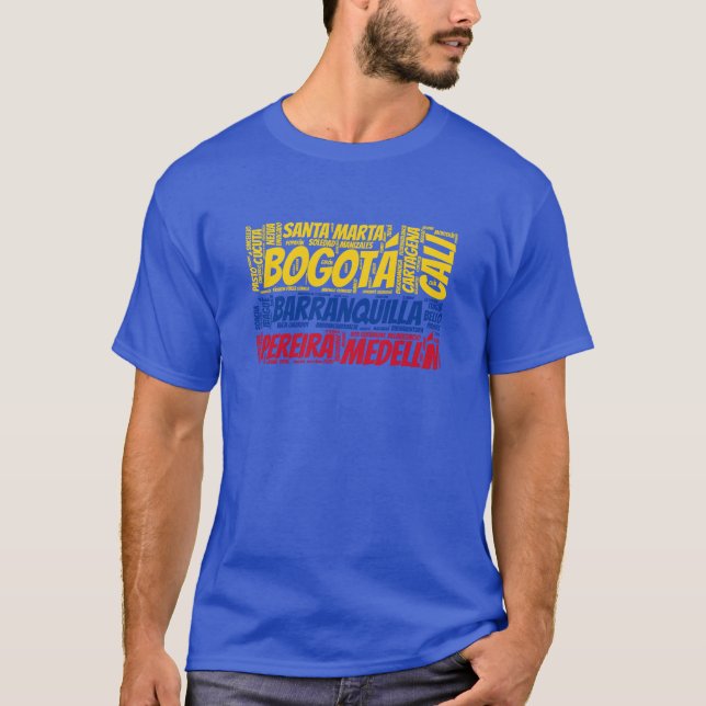 Colombia Flagga med City Namn Ord Art T Shirt (Framsida)