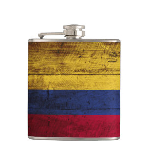Colombia flagga på gammalt Wood korn Fickplunta