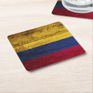 Colombia flagga på gammalt Wood korn Underlägg Papper Kvadrat