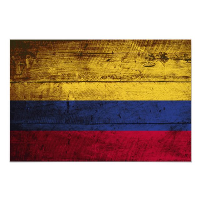 Colombia Flagga på Old Wood Grain Fototryck (Framsidan)