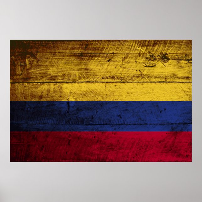 Colombia Flagga på Old Wood Grain Poster (Framsidan)