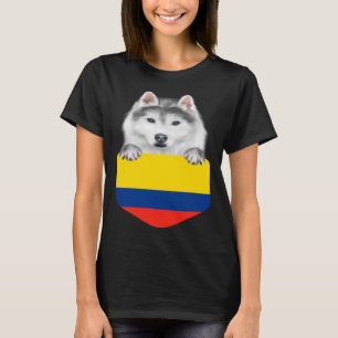 Colombia Flagga Siberian husky Hund i Pocket T Shirt