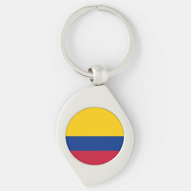 Colombia Flagga Swirl Silverfärgad Nyckelring (Framsidan)