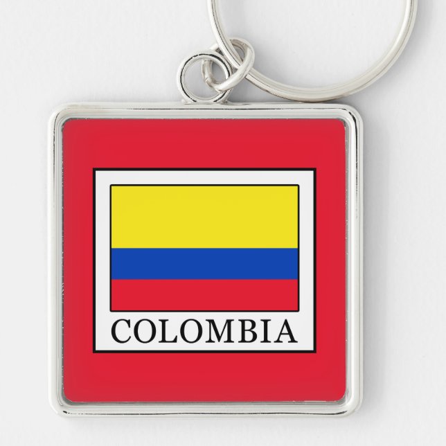 Colombia Fyrkantig Silverfärgad Nyckelring (Framsidan)