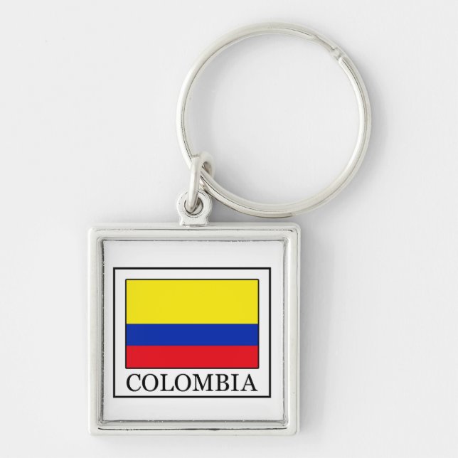 Colombia Fyrkantig Silverfärgad Nyckelring (Framsidan)