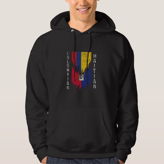 Colombia Haitis Flaggor rippade Torn Colombia Hait Hoodie (Framsida)