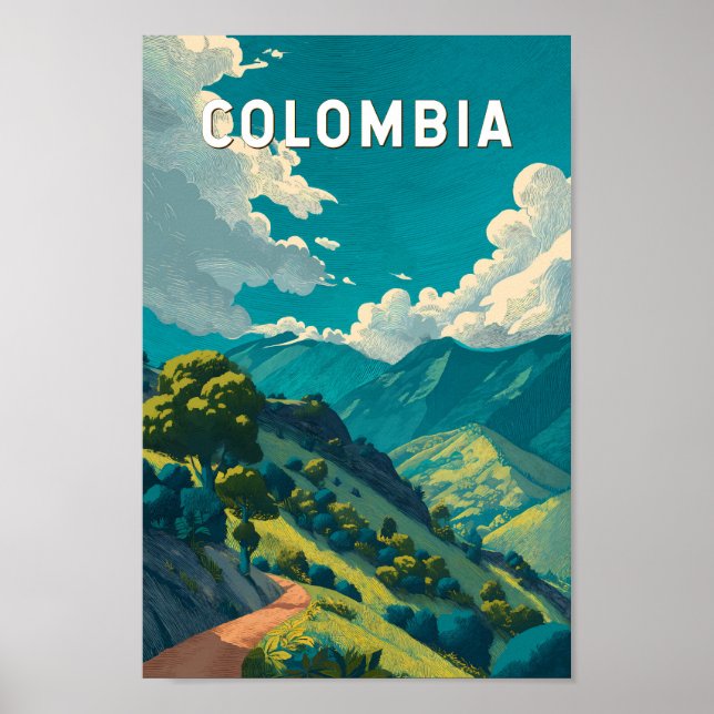 Colombia Illustration Travel Art Vintage Poster (Framsidan)