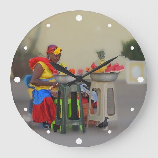 Colombia - Karibien Fruit Vendor Stor Klocka (Framsida)