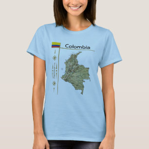 Colombia Karta + Flagga + avdelning T-Shirt