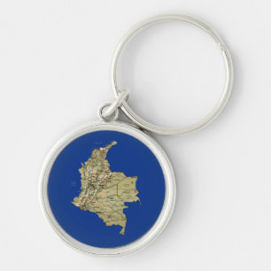 Colombia Karta Keychain Rund Silverfärgad Nyckelring