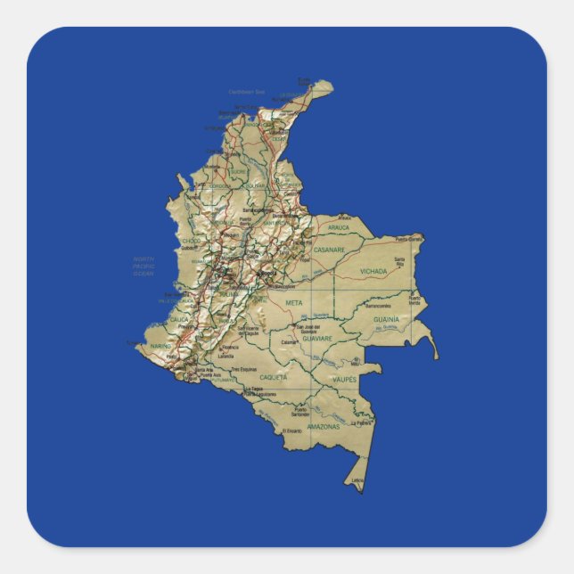 Colombia Karta Sticker Fyrkantigt Klistermärke (Framsida)