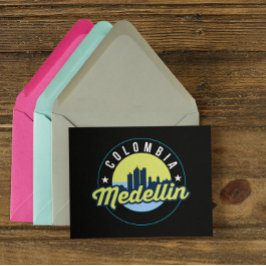 Colombia Medellin Cityscape City Logotyp Vykort