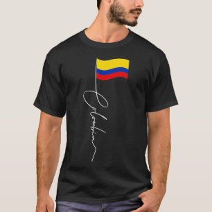 Colombia Namnteckning Flagga Pole Patriotic Colomb T Shirt