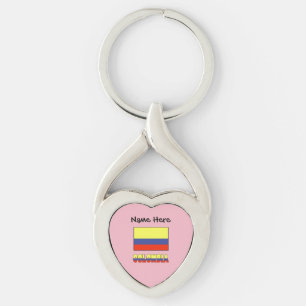 Colombia och Colombians flagga Personlig Twisted Heart Silverfärgad Nyckelring