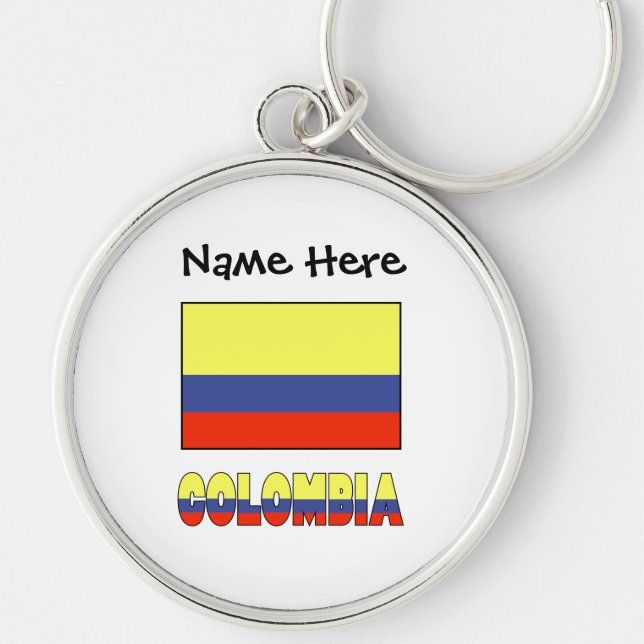 Colombia och colombianska Flagga med ditt namn Rund Silverfärgad Nyckelring (Framsidan)