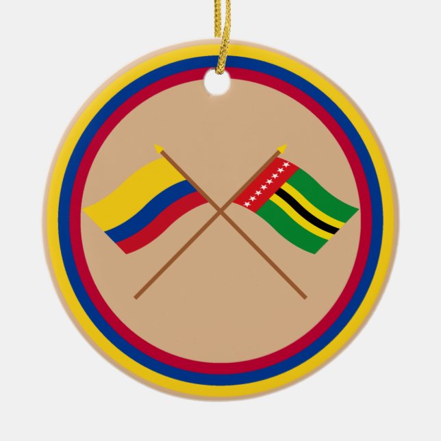 Colombia och Santander korsad flaggor Julgransprydnad Keramik (Framsidan)