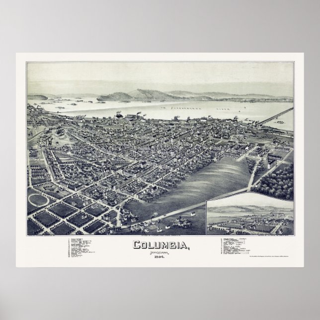 Colombia, PA Panoramic Karta - 1894 Poster (Framsidan)