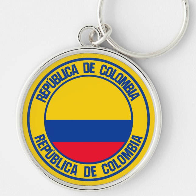 Colombia Round Emblem Rund Silverfärgad Nyckelring (Framsidan)
